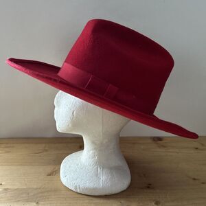 Sheplers Cowboy Hat Red Wool Felt w Grosgrain Ribbon Western Rodeo Sz L / 58 cm
